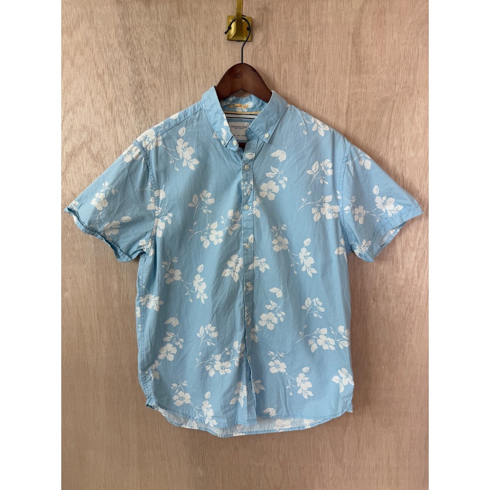 Denim & Flower Ricky Singh Mens XL Blue Floral Short Sleeve Button Down Shirt